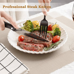 Astercook 25-Pieces Black Silverware Set with Steak Knives, Black Flatware Set for 4, Food-Grade Stainless Steel Tableware Cutlery Set, Eating Mirror Polished Utensil Set for Home Restaurant