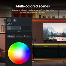 LED light strip app screen showing multi-color scenes with color wheel