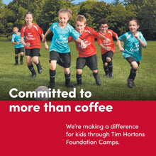 Tim Hortons Original Blend ground coffee promo with kids outdoors and logo