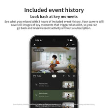 Smartphone displaying event history with recent clips and time-stamped labels