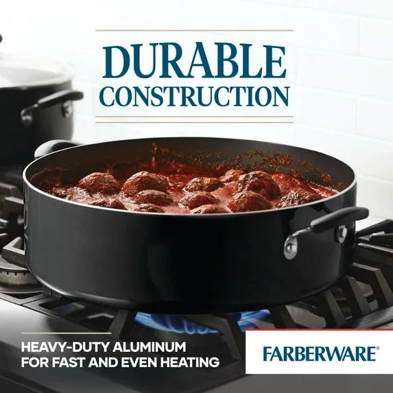 Farberware Easy Clean 14 Inch Nonstick One-Pot / Stockpot / Dutch Oven Family Braising Pan with Lid, Dishwasher Safe, Black