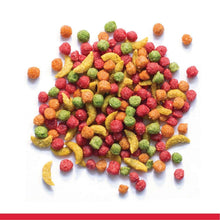 Mixed fruit-flavored bird seed pellets in red, green, orange and yellow.
