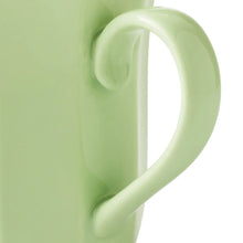 Mint green ceramic mug handle and side