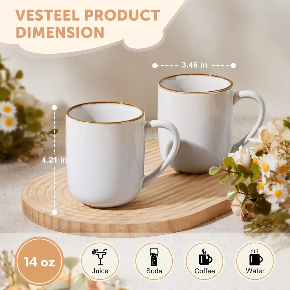 Vesteel Coffee Mug Set of 4, Ceramic Coffee Cups with Handles, 14oz Handmade Reactive Glaze Mugs Set for Coffee Tea Milk, Mug Gifts for Thanksgiving Day Anniversary, Gifts for Men, women, Home, Office and Restuarant