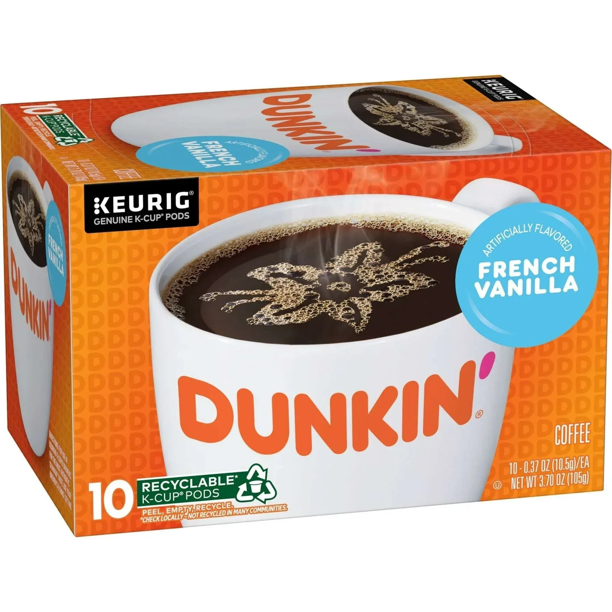 Dunkin’ French Vanilla Artificially Flavored Coffee, Keurig K Cup Pods, 10 Count Box
