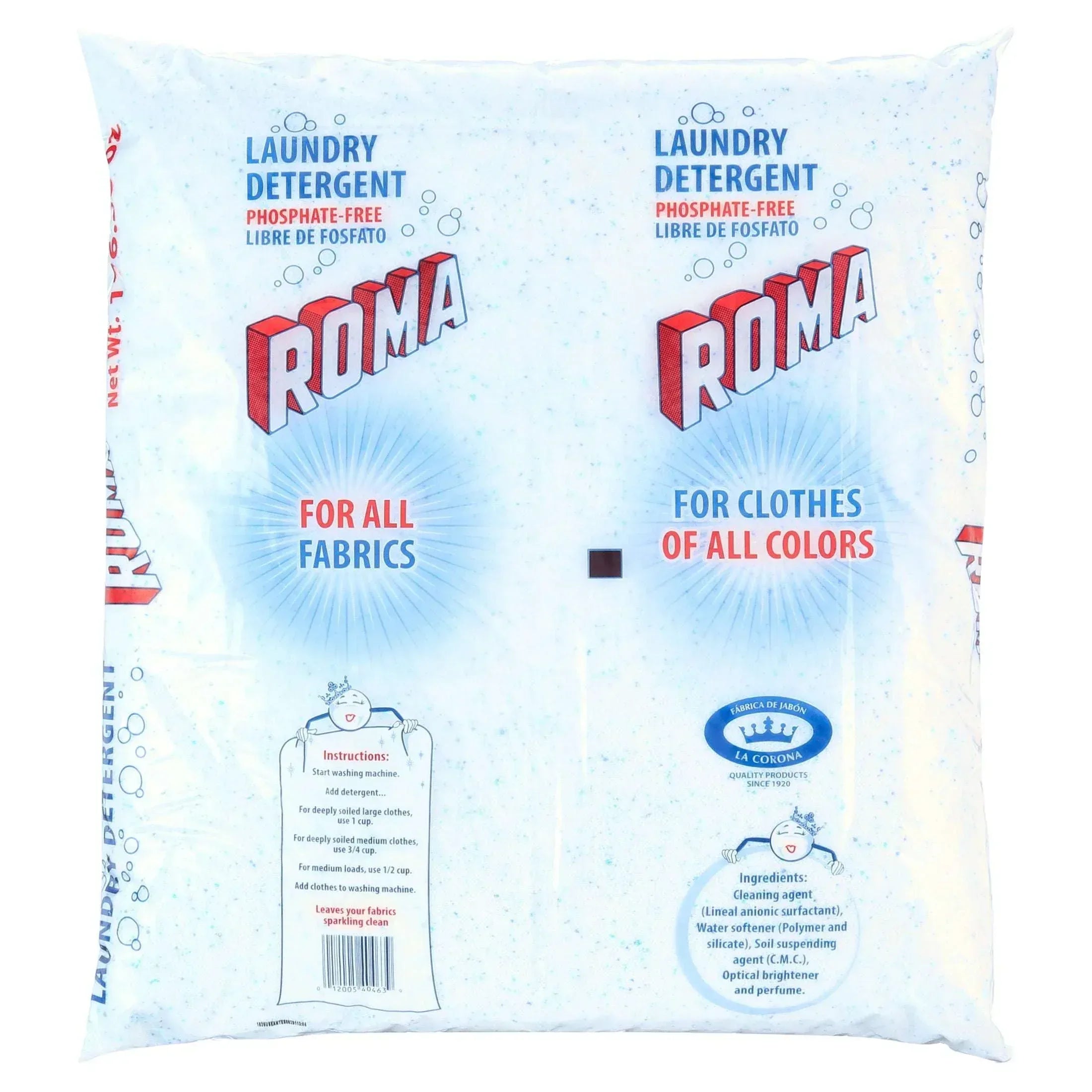 Roma Laundry Detergent, Heavy-Duty Use, All Ages, Biodegradable & Phosphate-Free, Fast Dissolving Laundry Detergent, Powder Cleanser with Anionic Surfactant, 11 lb