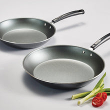 Non-stick gray saute pans, two-piece set with long black handles