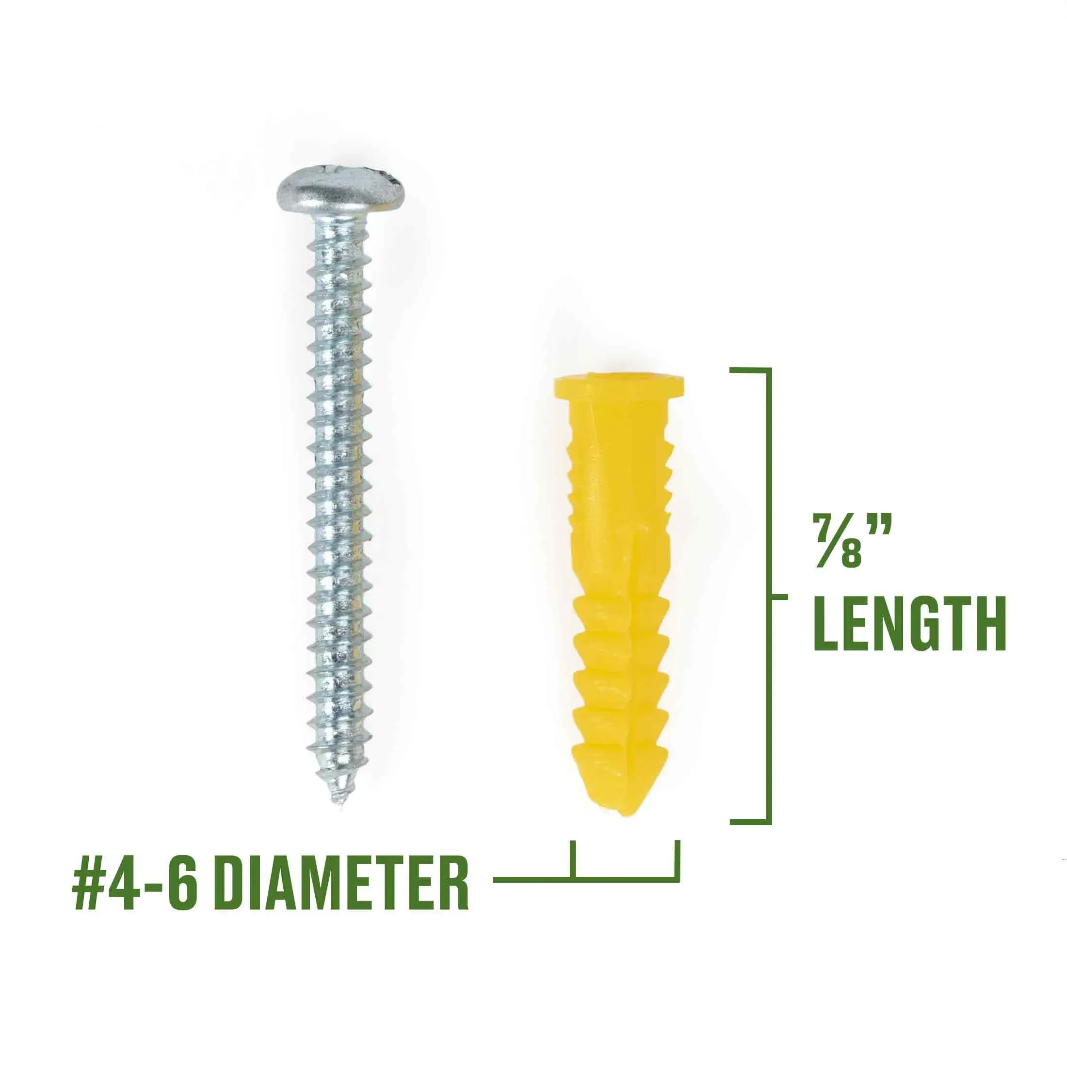 Hillman Multi-Material Ribbed Anchor Screws, #4-6 x 7/8", Plastic and Steel, 10 lbs, Yellow, 6 sets