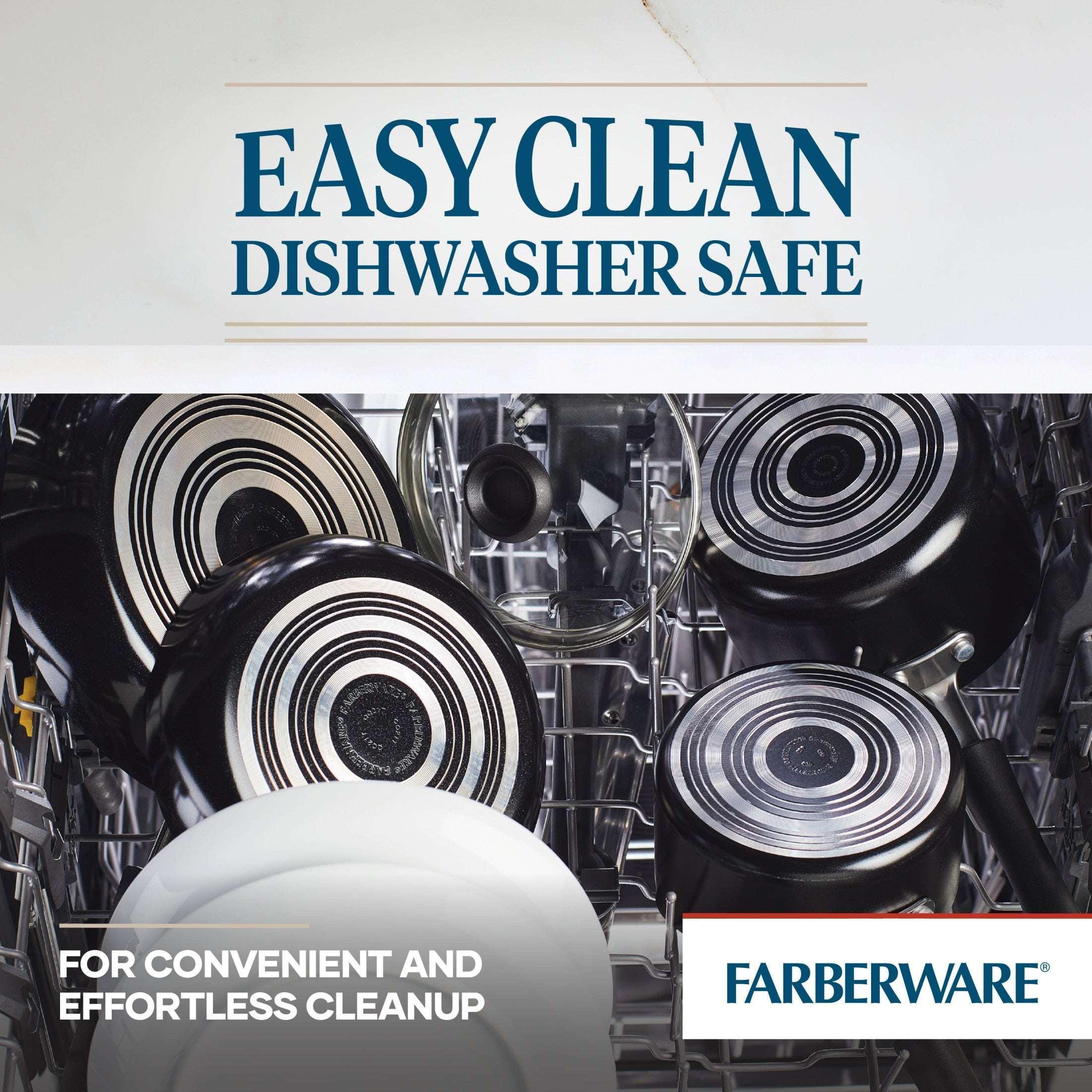 Farberware Easy Clean 3 Quart Nonstick Straining Sauce Pan with Pouring Spout and Lid, Dishwasher Safe, Black