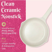 Iridescent white ceramic nonstick frying pan with long handle