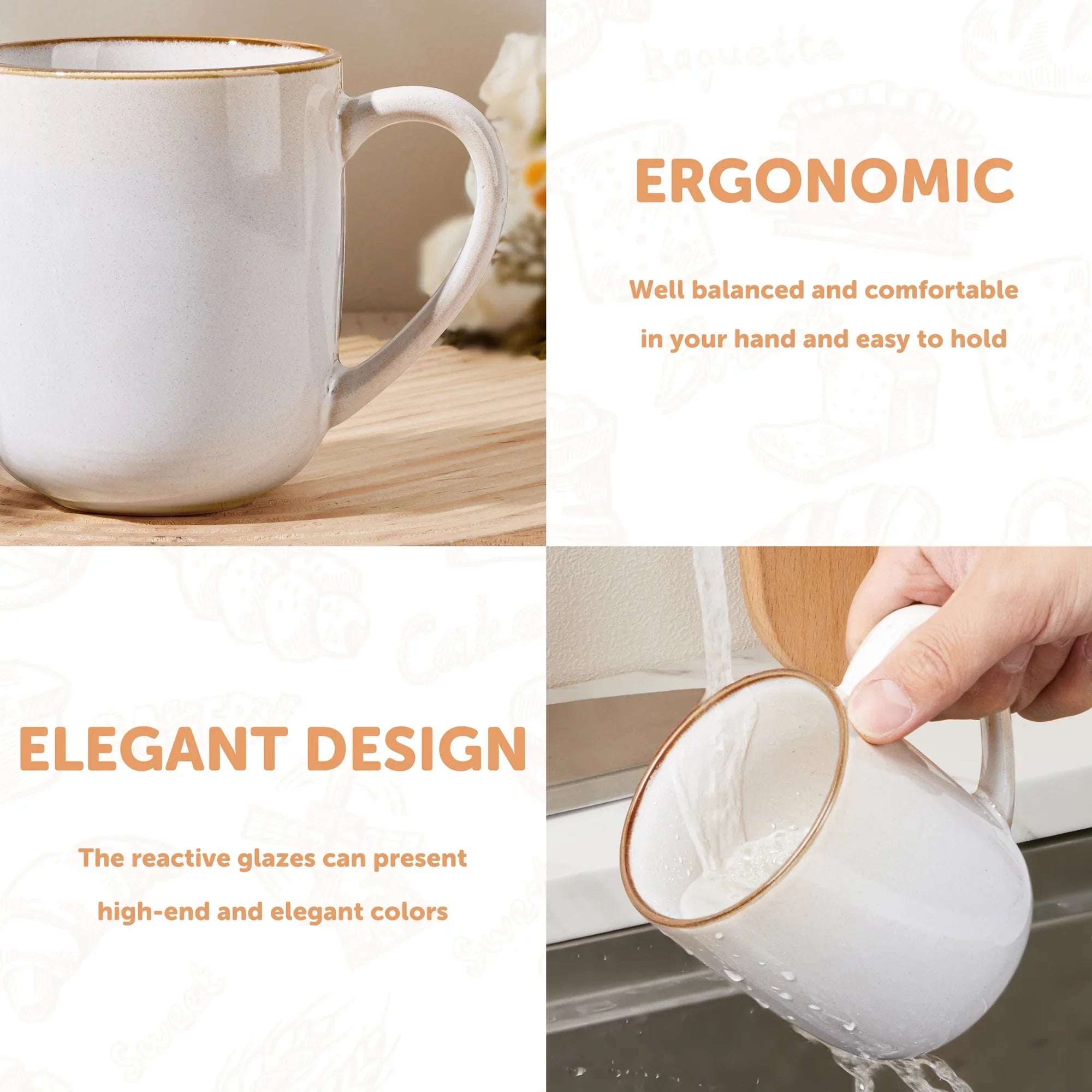 Vesteel Coffee Mug Set of 4, Ceramic Coffee Cups with Handles, 14oz Handmade Reactive Glaze Mugs Set for Coffee Tea Milk, Mug Gifts for Thanksgiving Day Anniversary, Gifts for Men, women, Home, Office and Restuarant