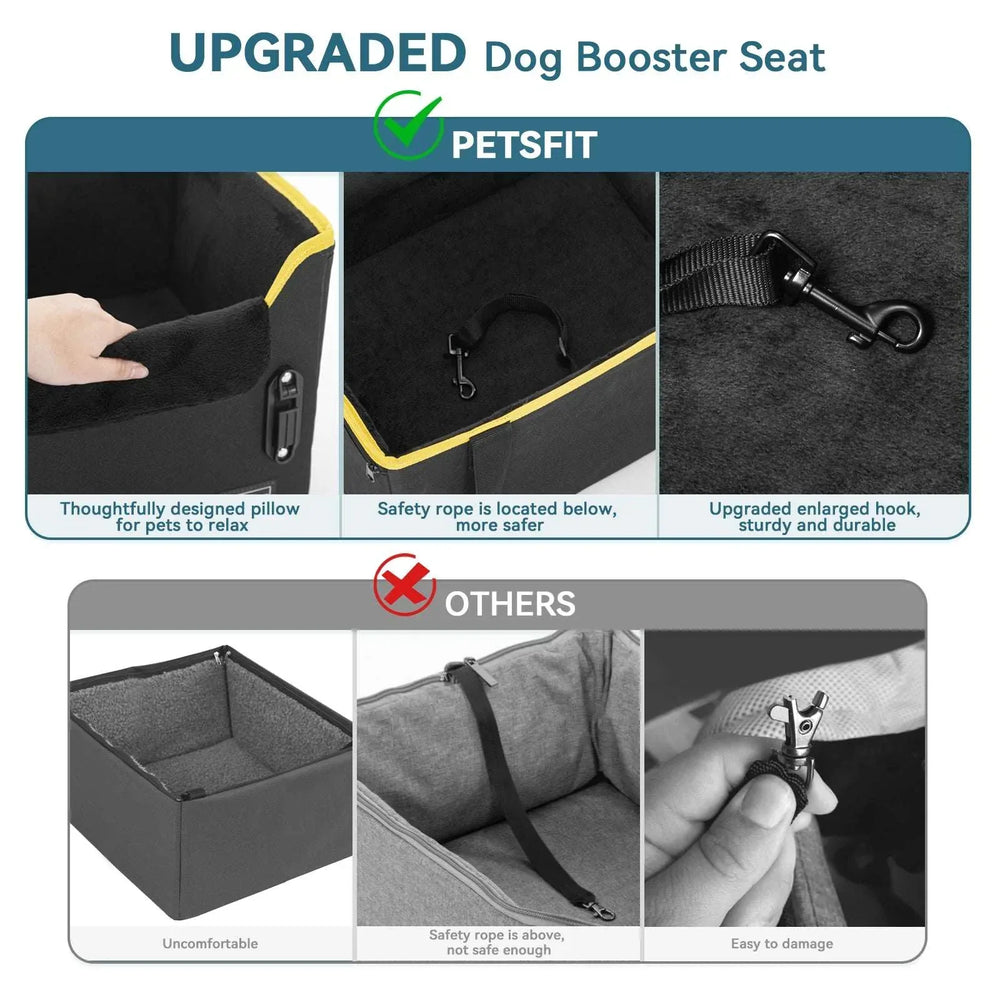 PETSFIT Pet Booster Car Seat for Small Dogs, Puppy Stable Car Seat for Car with Clip-On Leash,Up to 25lbs，Black - USA MEGA SHOP