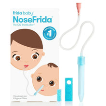 NoseFrida nasal aspirator kit with flexible tube, pink top, and suction nozzle
