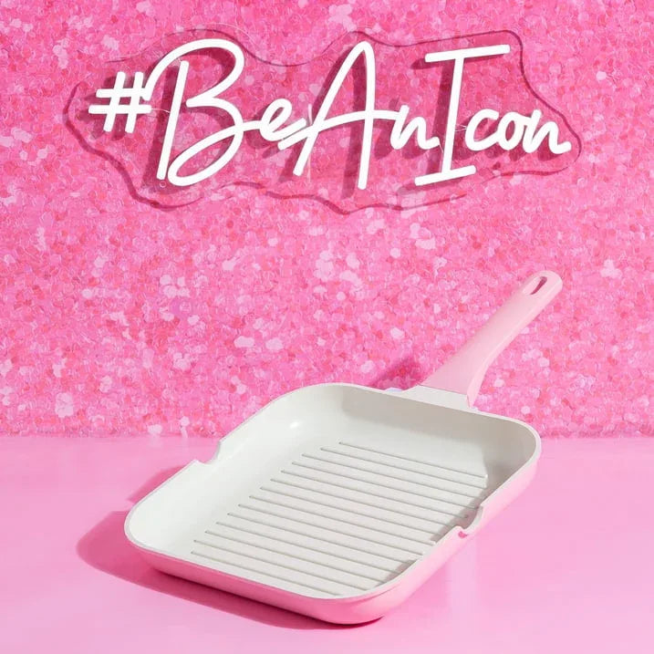 Paris Hilton 11 Inch Ceramic Nonstick Cast Aluminum Grill Pan, Pink