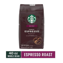 Starbucks Espresso Roast dark roast whole bean coffee bag, 40 oz size label