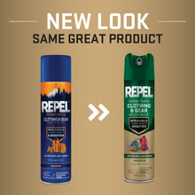 Insect repellent bug spray cans, blue and green versions side by side