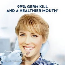 Crest multi-protection mouthwash graphic with 99% germ kill text