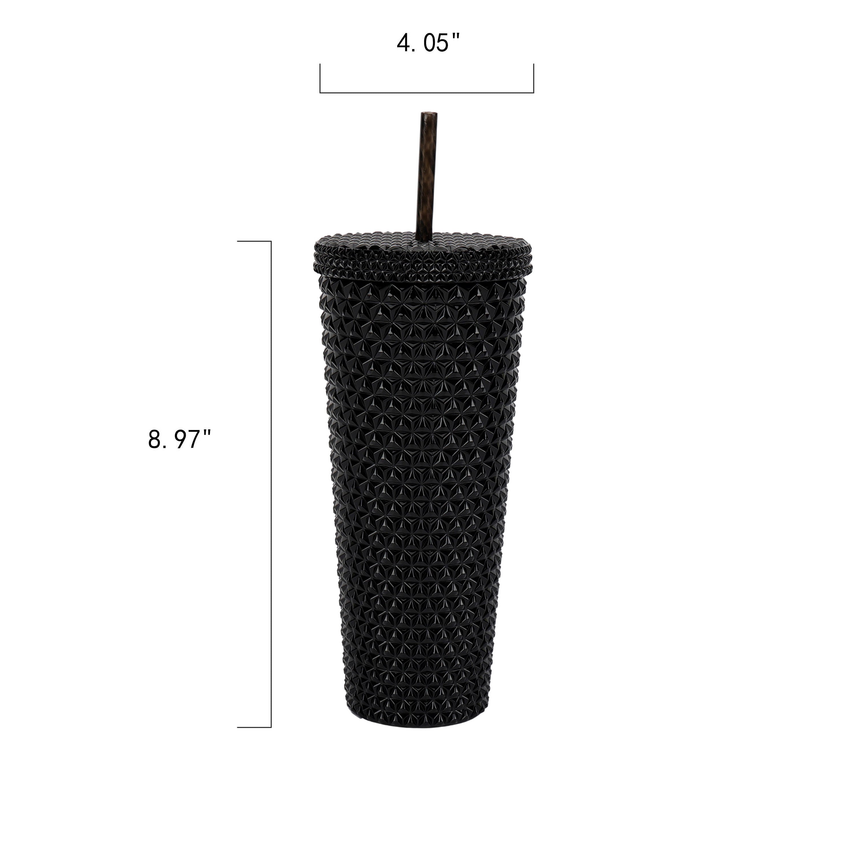 Mainstays 26-Ounce Capacity Plastic Double Wall Insulated Iridescent Textured Tumbler with Straw, Black