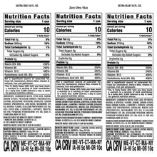 Nutrition Facts panels on three Monster Energy Ultra 16 fl oz cans