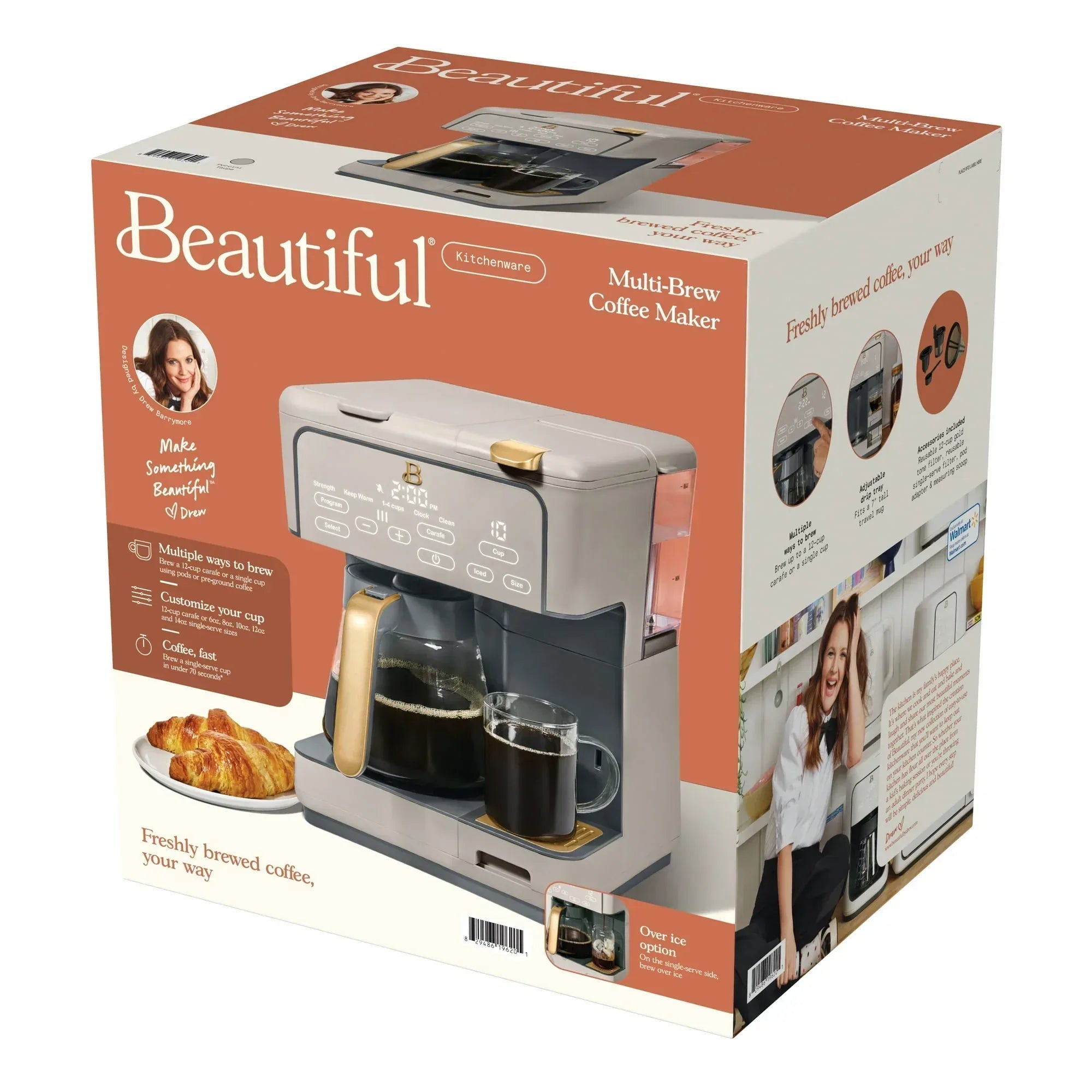 Beautiful Multi-Brew 12-Cup Programmable Drip & Single-Serve Coffee Maker, White Icing by Drew Barrymore