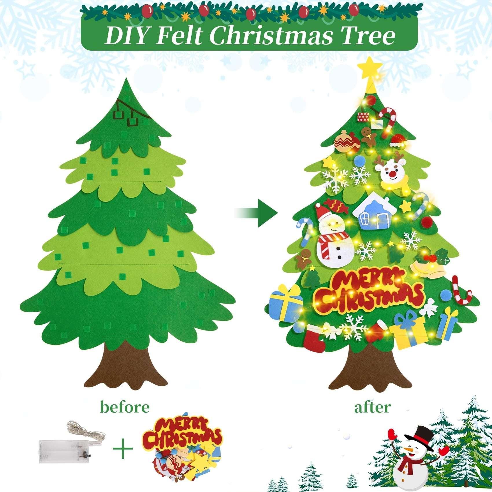 Jubtucc DIY Felt Christmas Tree Set with Light String, 38 Pcs Christmas Ornaments, 3.6 ft Wall Hanging Christmas Decorations for Kids Gifts New Year - USA MEGA SHOP