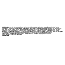 Ingredients list panel for chocolate protein shake carton, contains milk ingredients