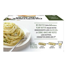 Plant butter carton side panel with olive oil ingredients and cooking directions.