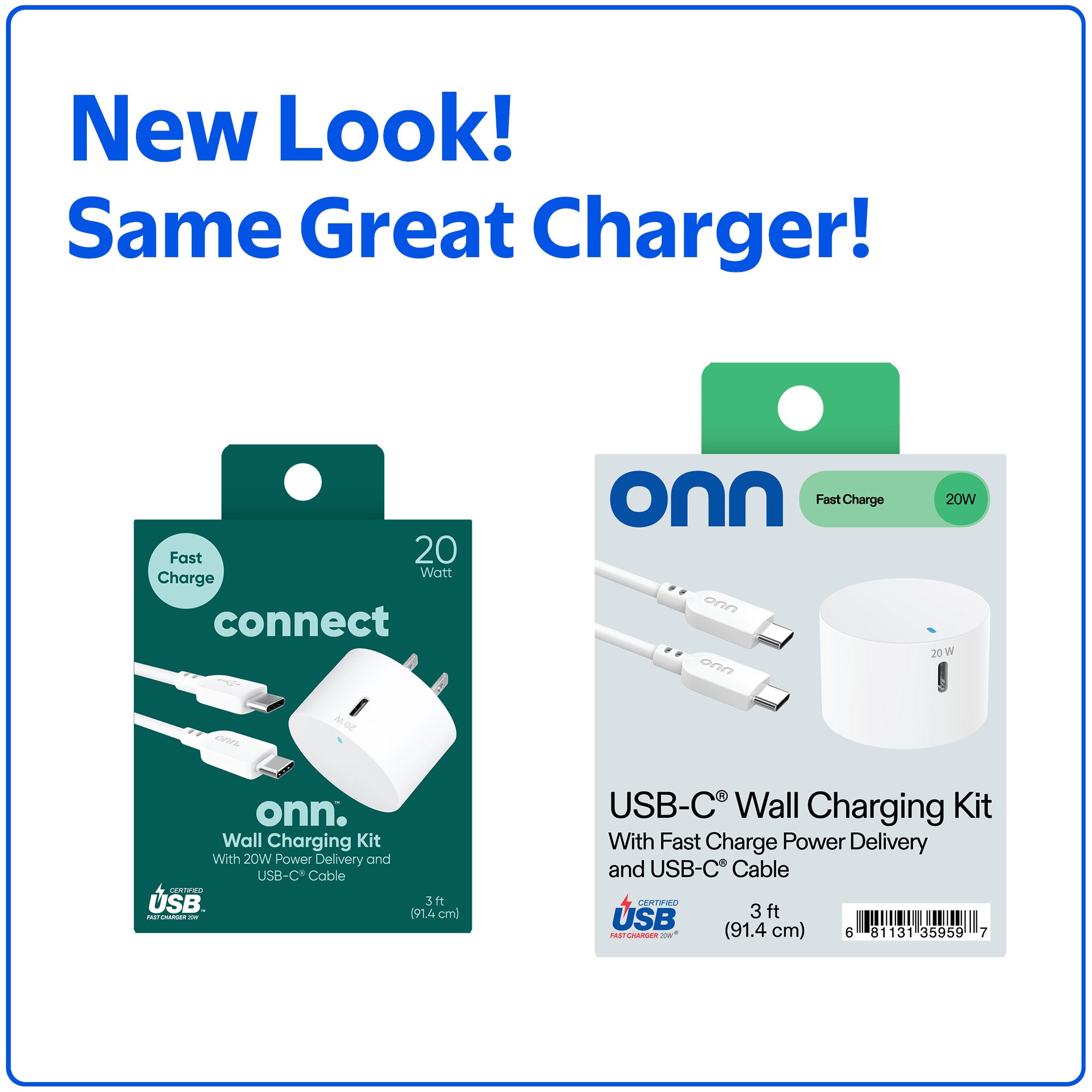onn 20W Single USB-C Port Wall Charger with 3ft C-C Cable, Fast Charging, USB-IF Certified,Foldable Plug, White - Compatible with iPhone 17/16/15 Series, Galaxy, Note, Pixel, iPad Pro, & More