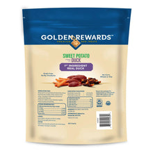 Golden Rewards dog treat bag, back label with ingredients and barcode