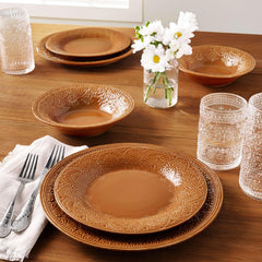 The Pioneer Woman Vintage Lace 12-Piece Ceramic Dinnerware Set, Caramel