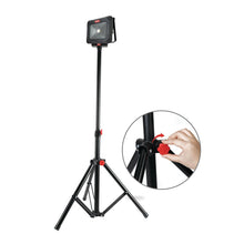 Tripod stand with work light mount and hand tightening knob, black and red