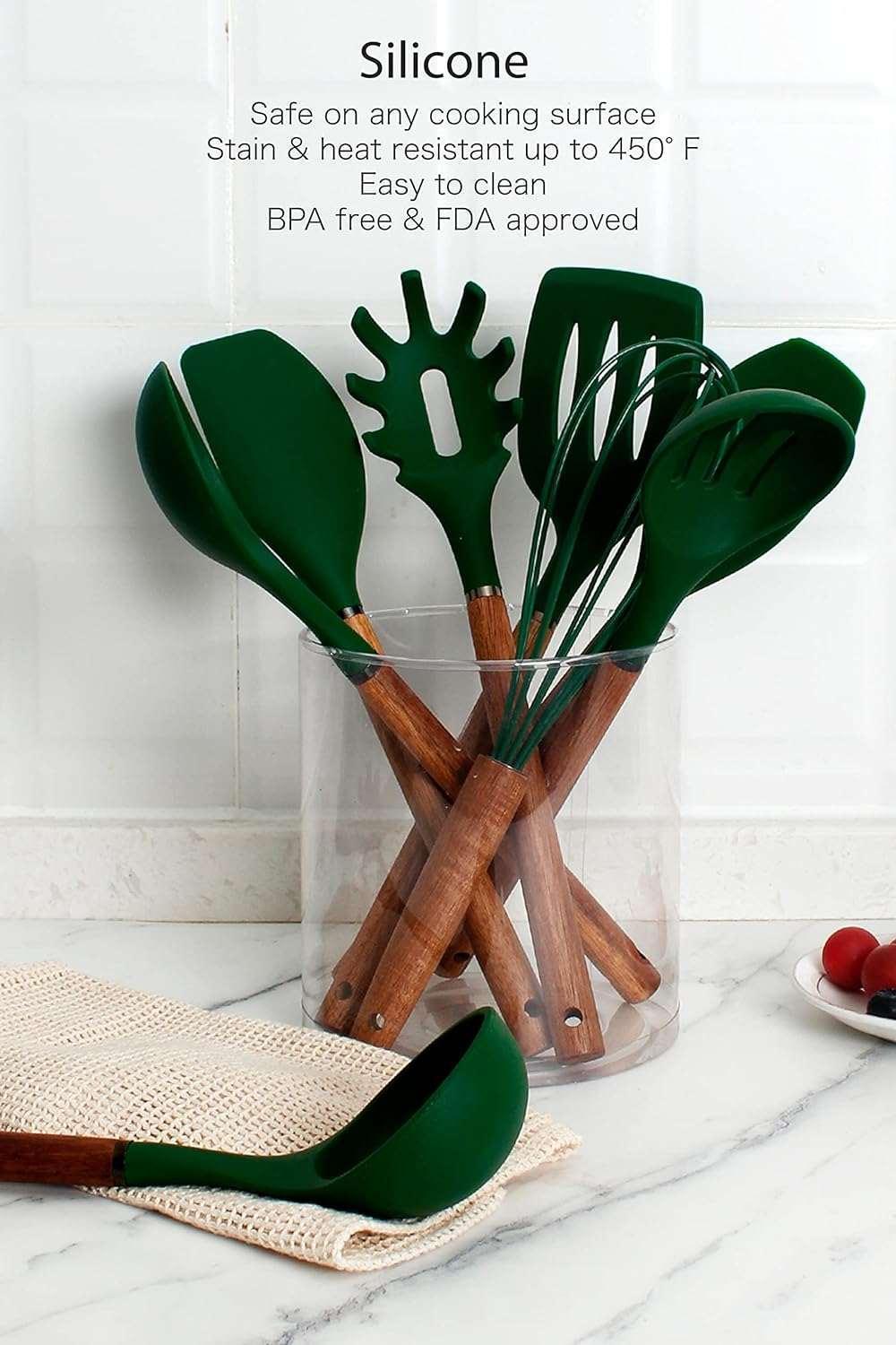 Country Kitchen 8-Pc Cooking Utensils Set Silicone Spatula & Kitchen Gadgets, Green