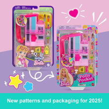 Retail package showing pink dollhouse compact playset with micro dolls in box