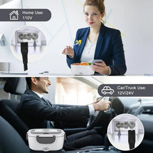 White electric lunch box with power plug connected in a car