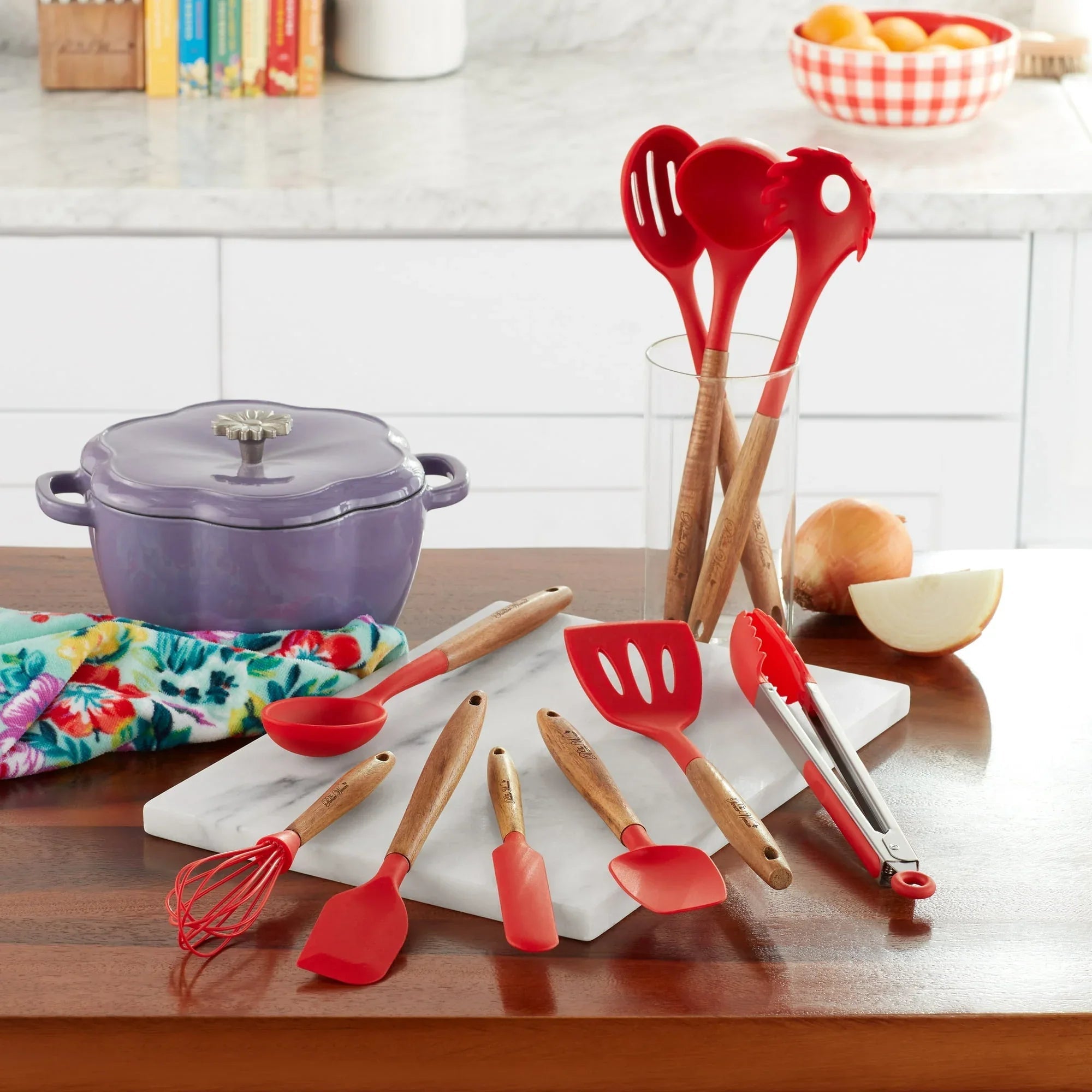 The Pioneer Woman 10-Piece Silicone and Acacia Wood Handle Cooking Utensils Set