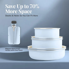 Stackable light blue ceramic pots with detachable handle and matching lid