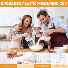 Stackable plastic measuring cup with pouring spout and printed measurement markings
