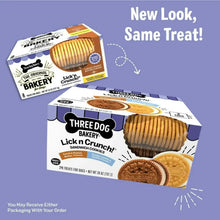 Two sandwich cookie treat boxes showing carob & peanut butter and golden vanilla flavors