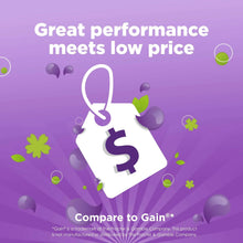 Laundry detergent promotion graphic with low-price and performance comparison badge