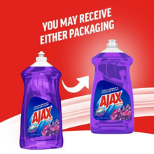 Ajax Ultra liquid dish soap bottles, two sizes with purple bottles and flip-top caps