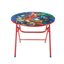 Round Marvel Avengers character table with red folding legs