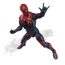 Spider-Man action figure in red-and-black velocity suit, dynamic hand-raised pose