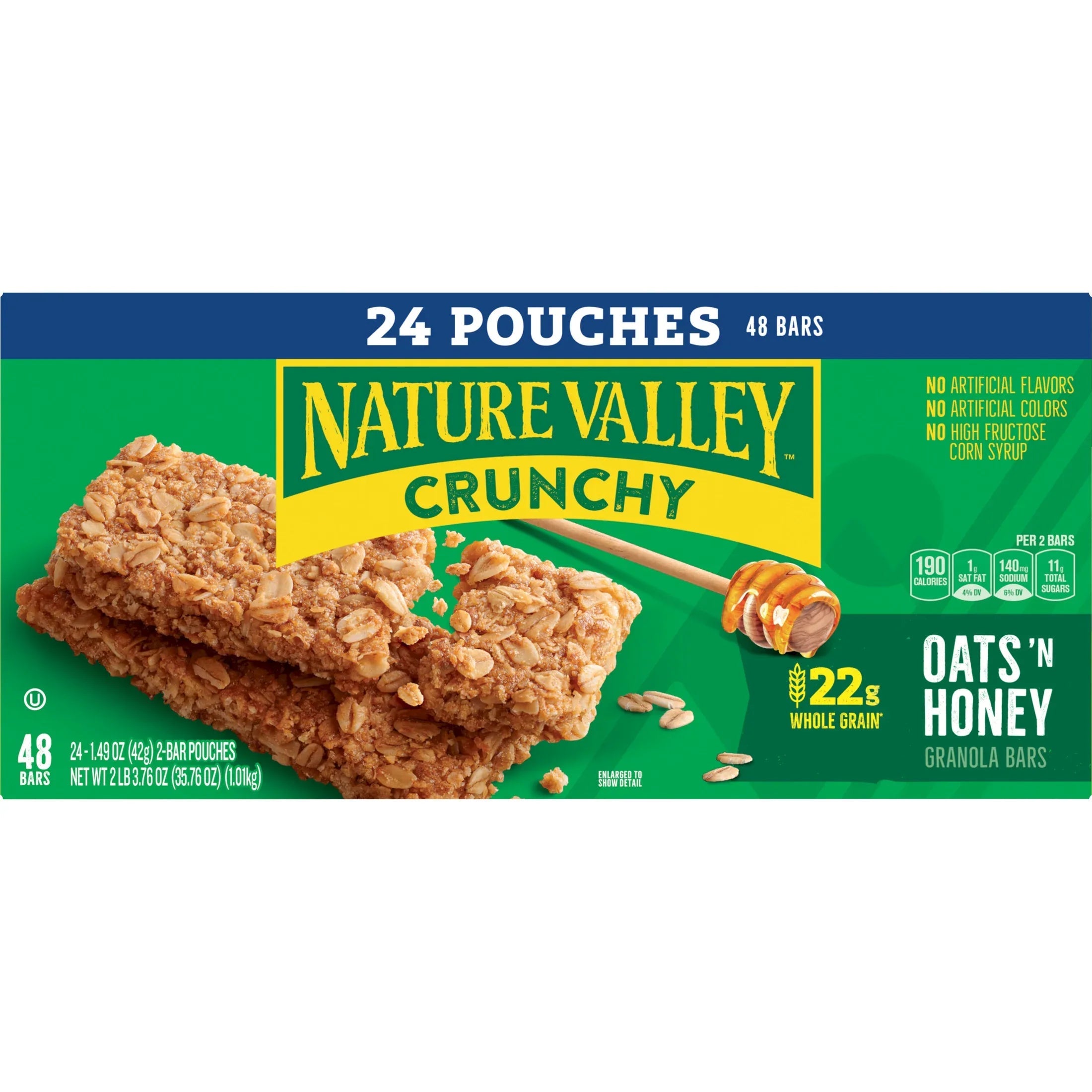 Nature Valley Crunchy Granola Bars, Oats 'n Honey, 48 Count, 35.76 oz (24 Pouches)