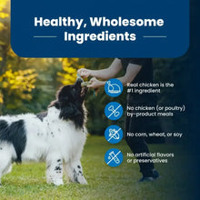 Blue Buffalo Life Protection Formula healthy ingredients panel with black, white, and tan dog