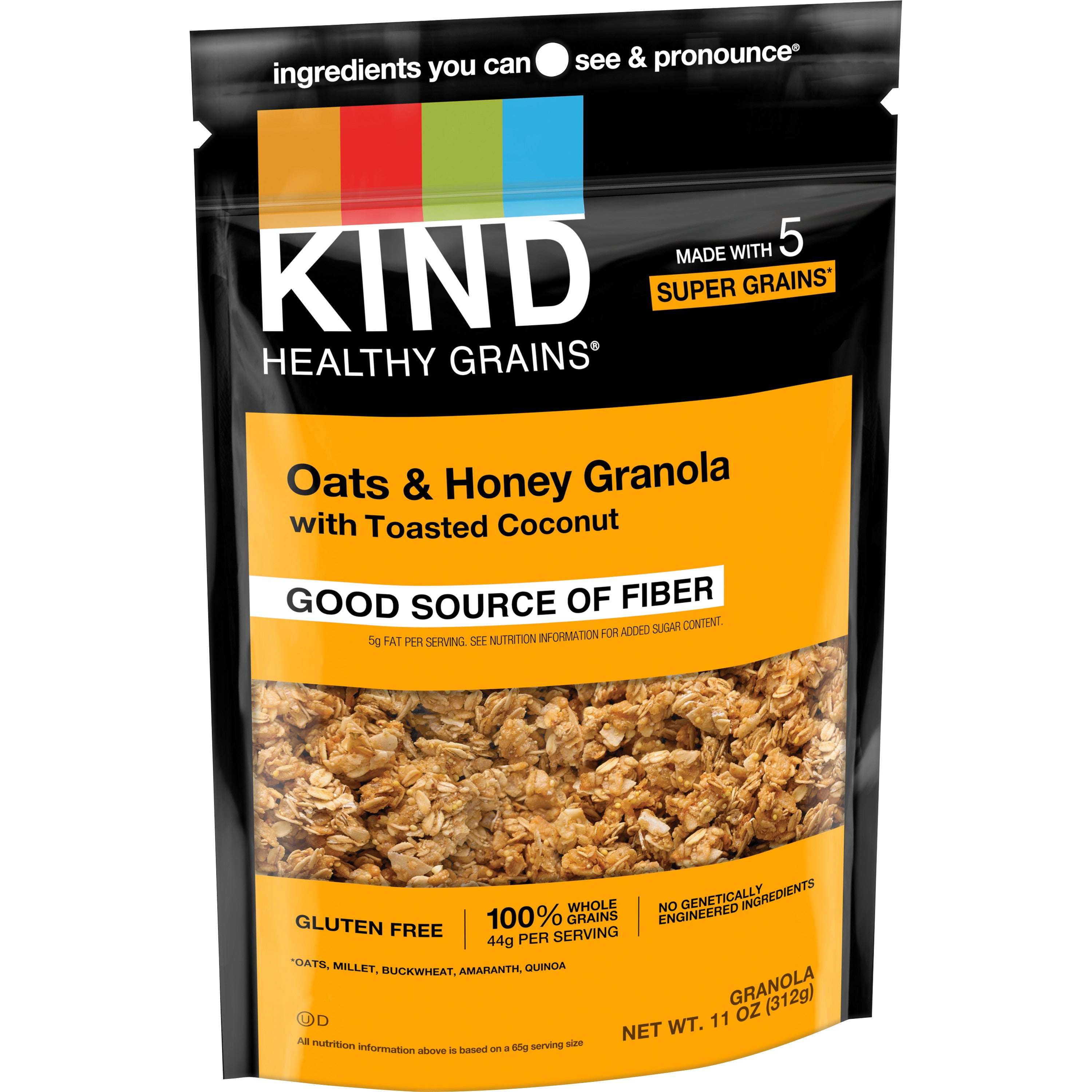 KIND HEALTHY GRAINS Granola, Healthy Snack, Oats & Honey Granola with Toasted Coconut, Snack Mix 11 OZ