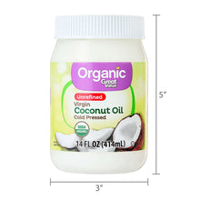 Organic unrefined virgin coconut oil jar with 3 in width and 5 in height