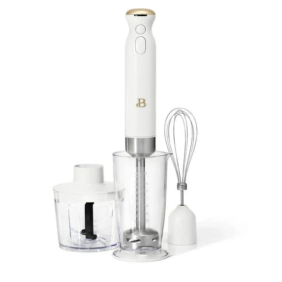 Beautiful Cordless Immersion Blender with Chopper, Whisk & Measuring Cup, White Icing by Drew Barrymore - USA MEGA SHOP