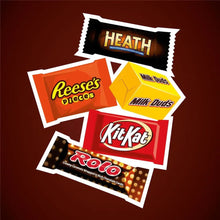 Snack-size candy labels featuring Heath, Reese’s Pieces, Milk Duds, Kit Kat, Rolo