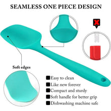 Single teal silicone spatula with hole handle and wide flat scoop