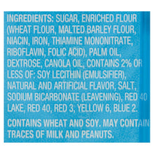 Ingredients panel for strawberry creme wafer cookies, sugar, enriched flour, palm oil